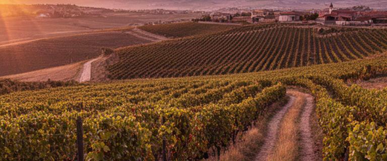 Viñedos de La Rioja al atardecer junto a una senda de visita enoturística